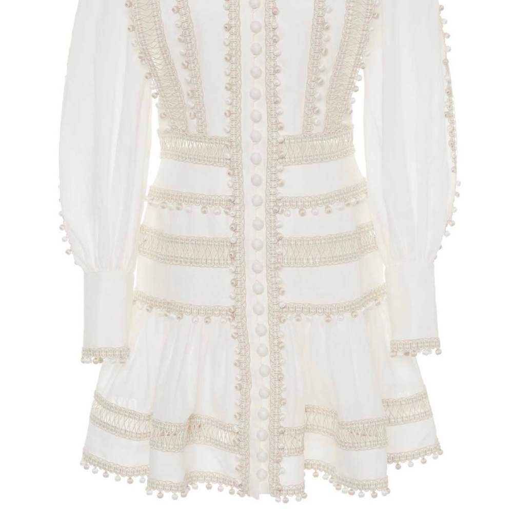 NWT Zimmermann Embroidered Button-Detailed Off White Ramie Mini Dress Size 1 AU - Picture 4 of 16